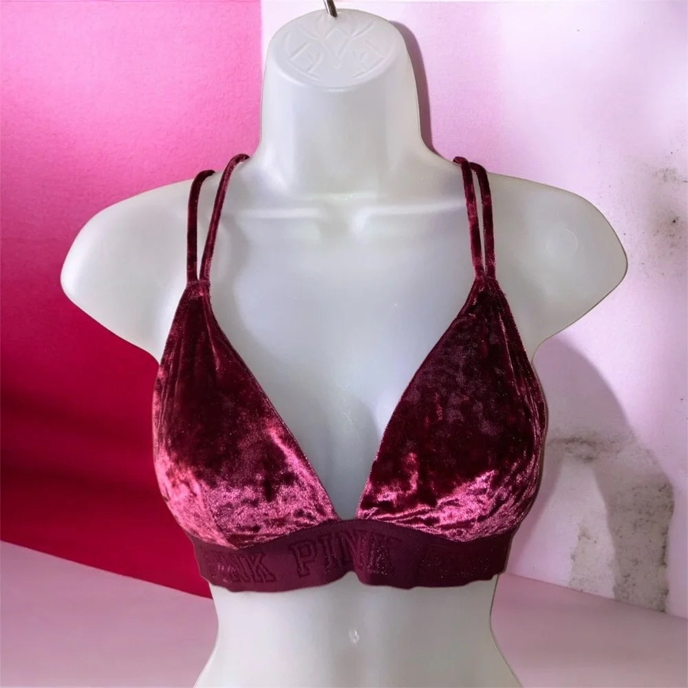 Victoria’s Secret Velvet triangle red wine colored bralette size Medium